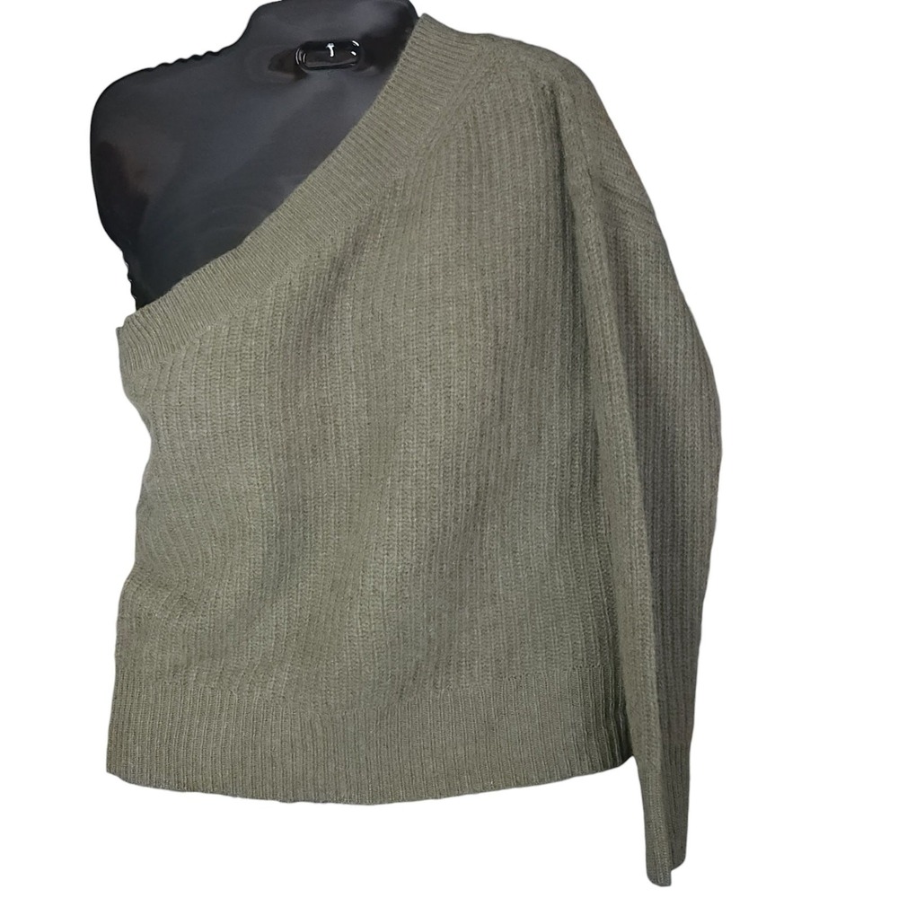 360Cashmere Lena Sweater One Shoulder Olive Green X Small Medium Luxury NWT $403 - Picture 3 of 9